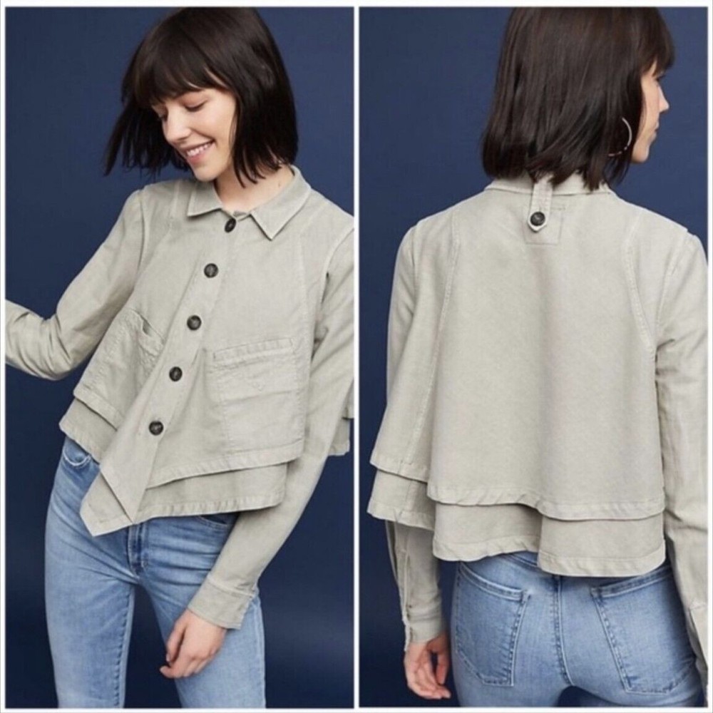 Hei Hei Anthropologie Renley Handkerchief Jacket Green Cropped Layered XS
